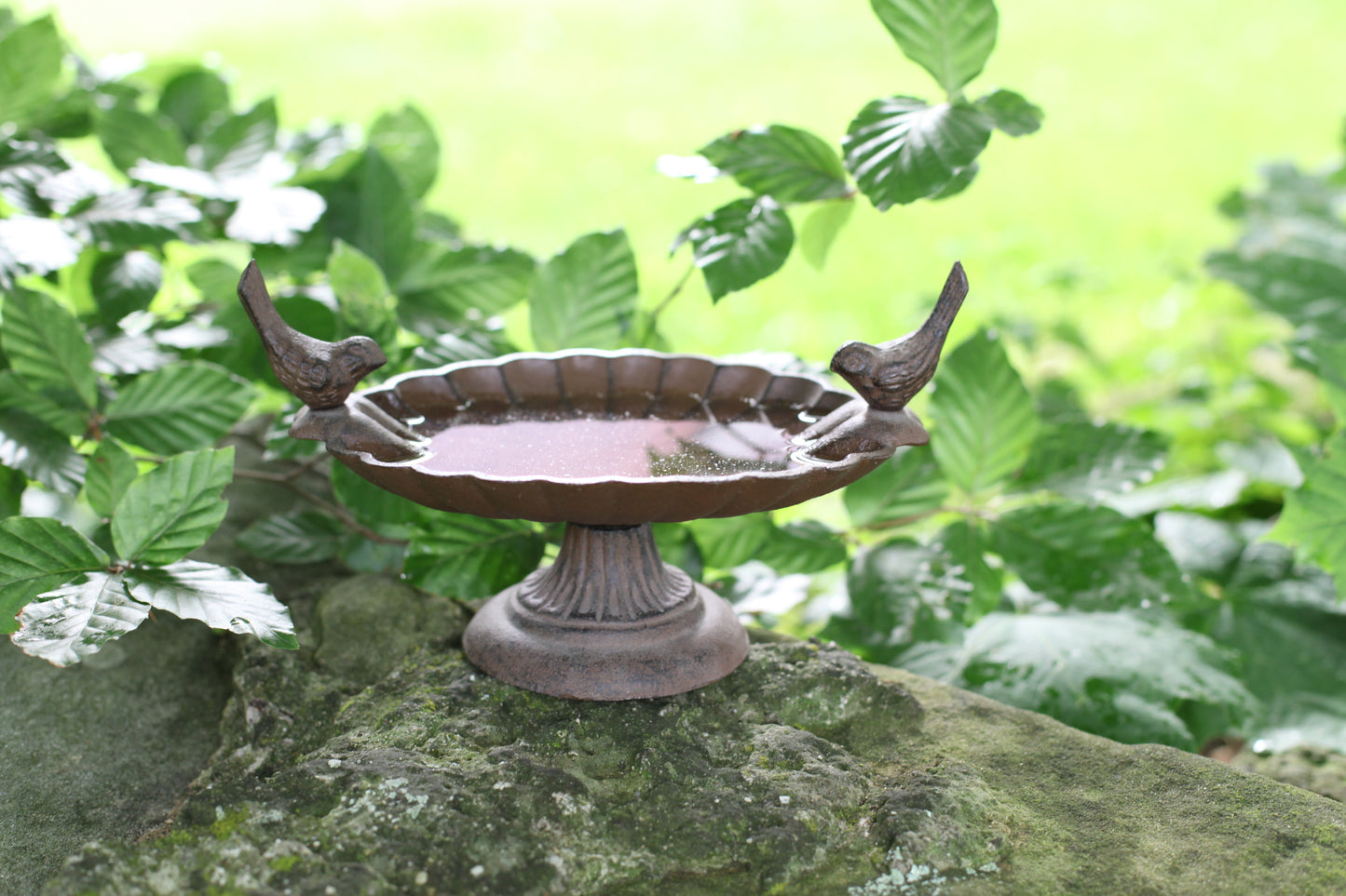 Cast Iron Bird Bath with Two Birds